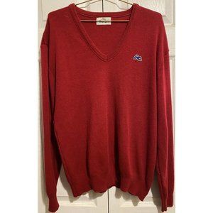 Vtg Garan Mens Large burgundy Embroidered Tiger V-Neck Sweater USA